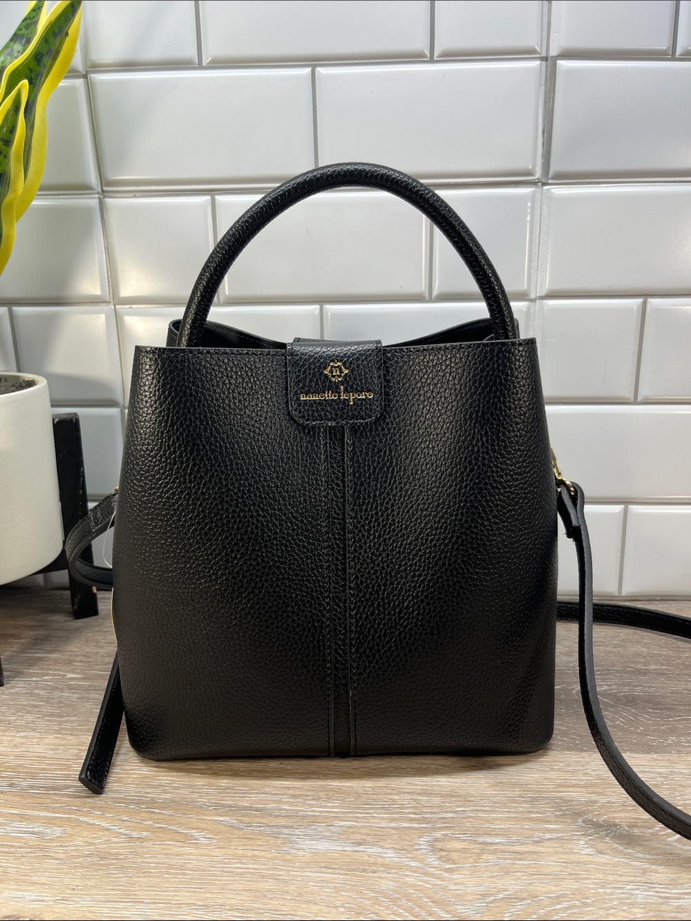 Nanette Lepore Black Pebbled Leather Satchel